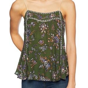 Free People Floral Sleeveless Camisole Top / Moss